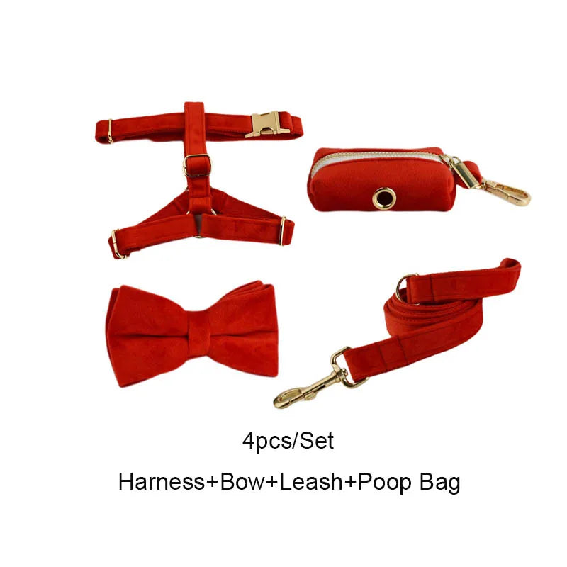 Red Velvet Dog Collar And Leash Set