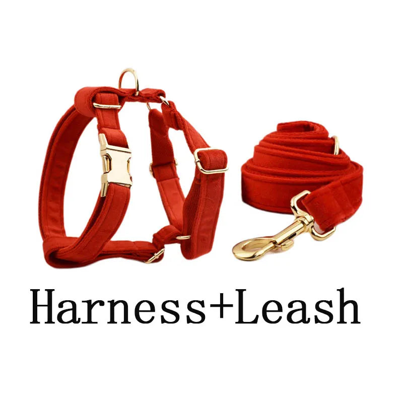 Red Velvet Dog Collar And Leash Set