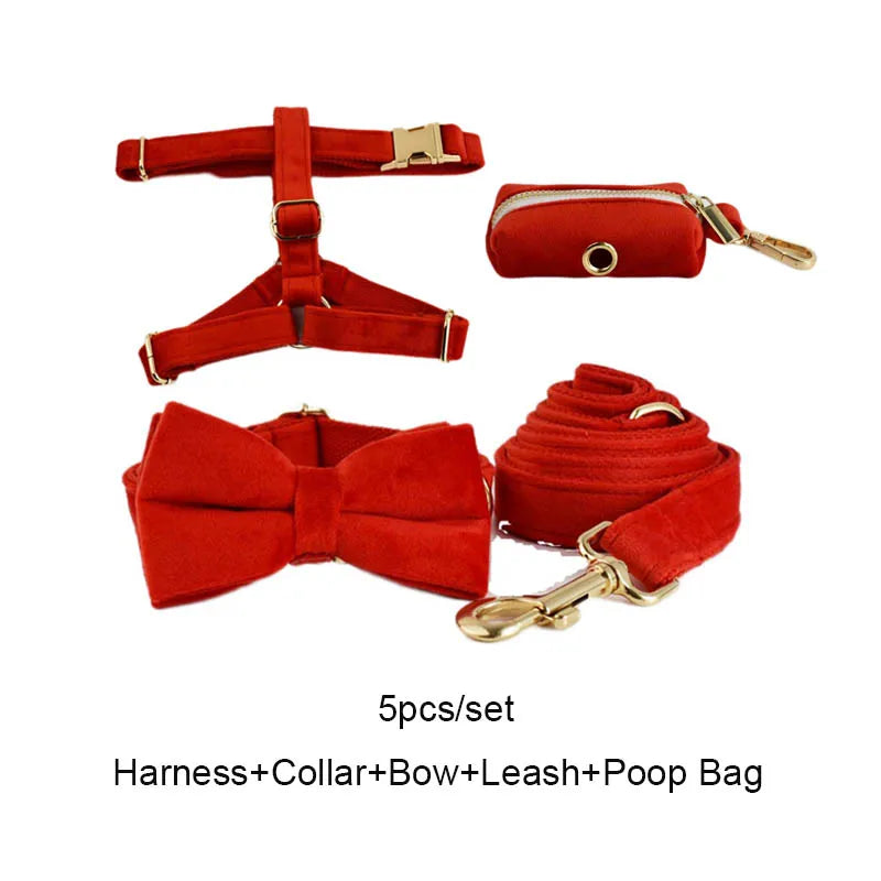 Red Velvet Dog Collar And Leash Set